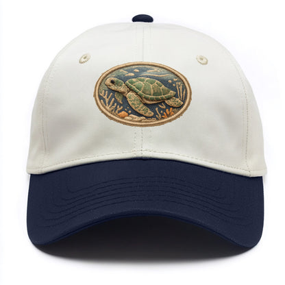 SEA TURTLE - swimming turtle in green and blue , ocean life - Two Tone Cap - Navy
