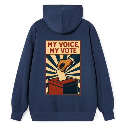 Hand dropping ballot into box with determination - "My Voice, My Vote" - - Classic Pullover Hoodie - Navy