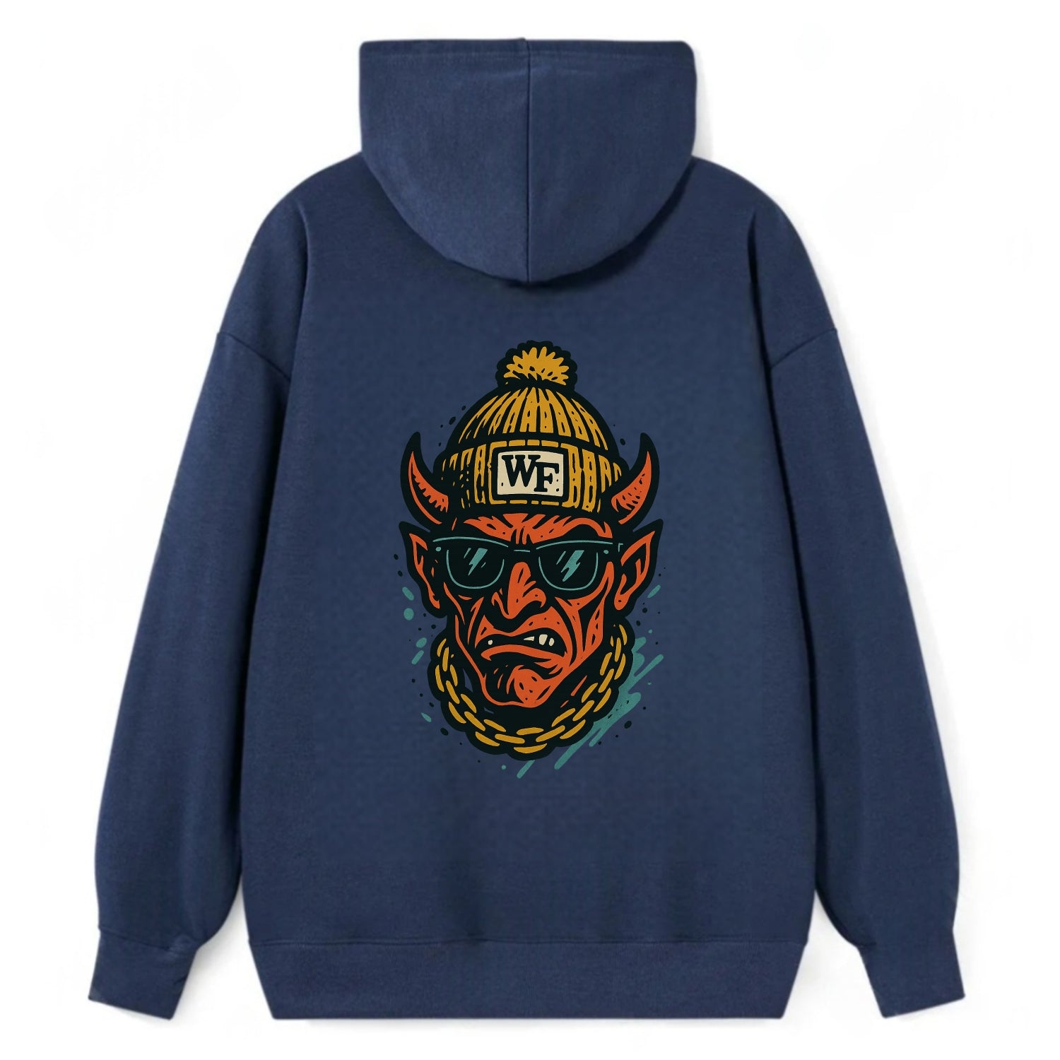 Winston-Salem Demon wearing Wake Forest beanie with WF patch - Classic Pullover Hoodie - Navy