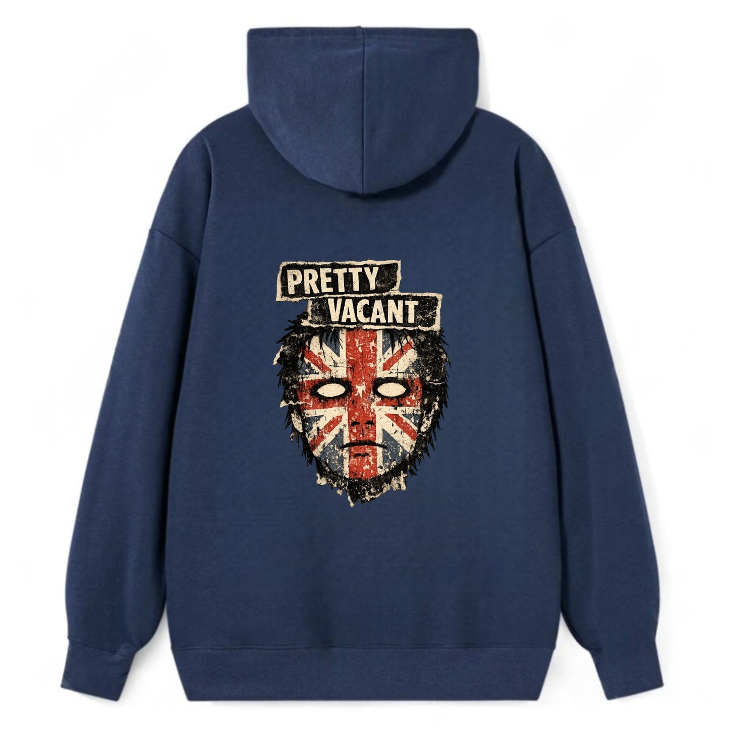 PRETTY VACANT | Blank stare Union Jack face | Empty expression | Punk - Classic Pullover Hoodie - Navy