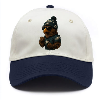 Philly Hawk wearing Eagles beanie with Rocky patch and wayfarer sunglasses - Two Tone Cap - Navy