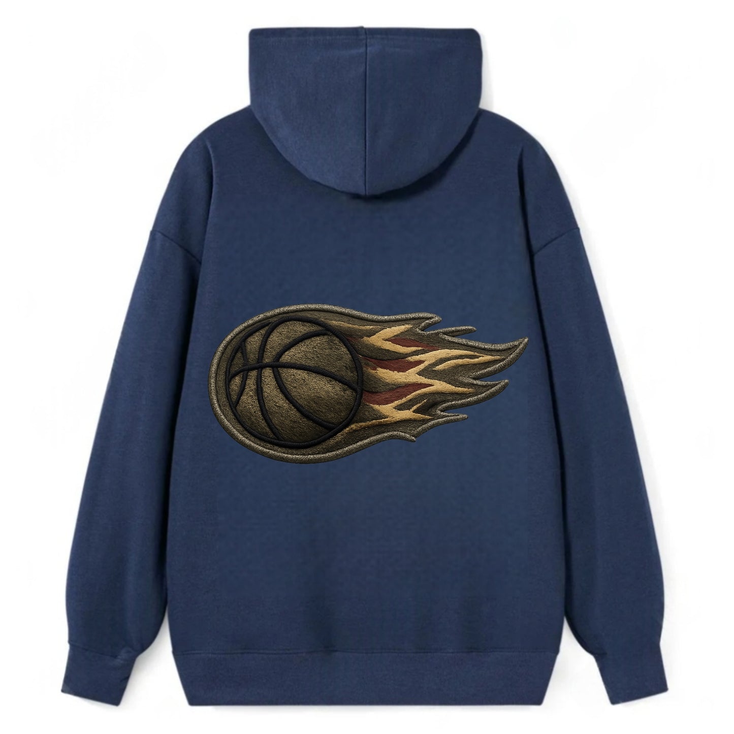 BASKETBALL FLAMING BALL - basketball with flames in orange and red , - Classic Pullover Hoodie - Navy