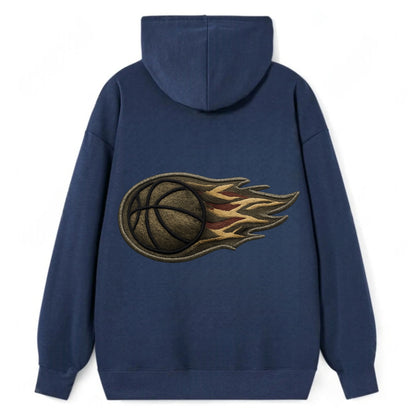 BASKETBALL FLAMING BALL - basketball with flames in orange and red , - Classic Pullover Hoodie - Navy