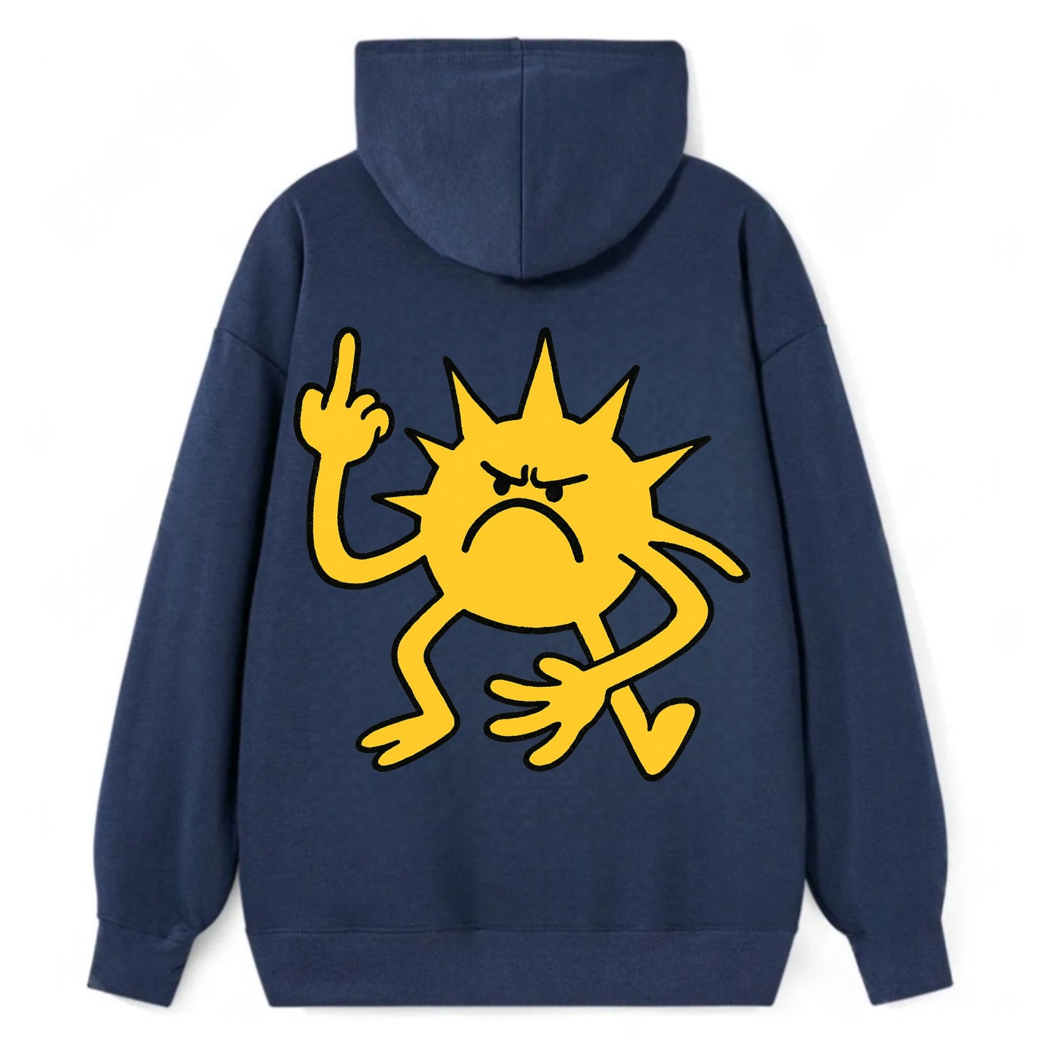 MORNINGS ARE PUNISHMENT | Grumpy sun with middle finger - Classic Pullover Hoodie - Navy