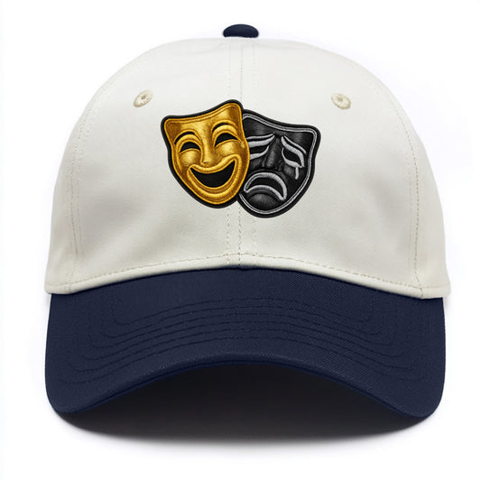 BROADWAY MASKS - comedy tragedy masks in gold and black , theater - Two Tone Cap - Navy