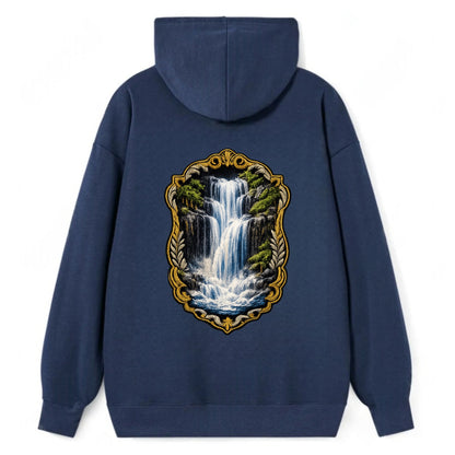 WATERFALL CASCADE - falling water with mist in blue and white , nature - Classic Pullover Hoodie - Navy