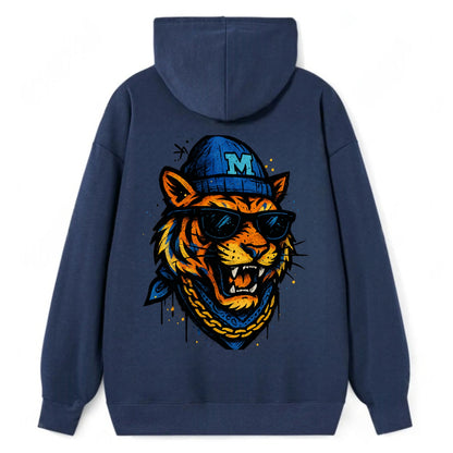 Memphis Tiger wearing Memphis beanie with M patch - Classic Pullover Hoodie - Navy