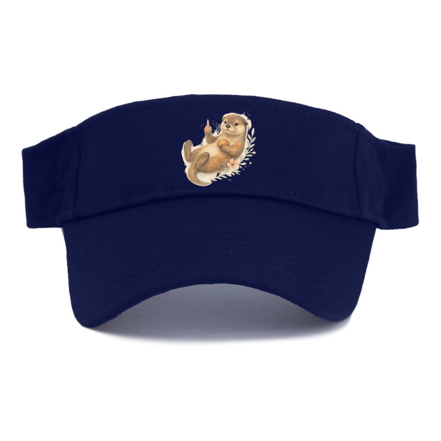 adorable otter floating on back, middle finger up while holding a shellfish - Visor - Navy