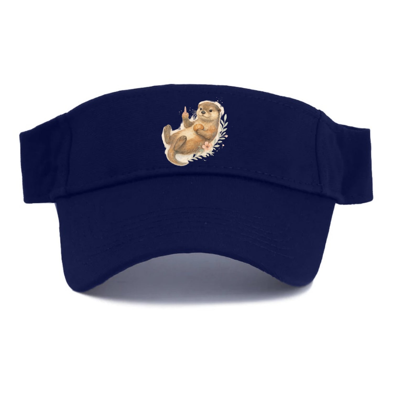 adorable otter floating on back, middle finger up while holding a shellfish - Visor - Navy