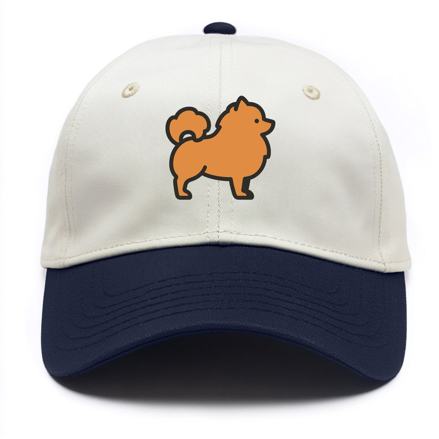 Pomeranian - Orange fluffy flat side profile - Two Tone Cap - Navy