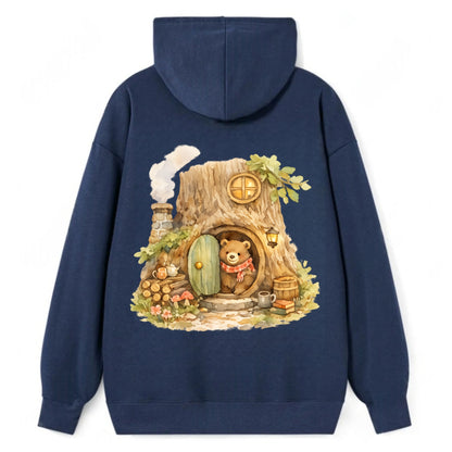 TREE HOME | Bear's home in hollow tree | Round door | Chimney smoke | - Classic Pullover Hoodie - Navy