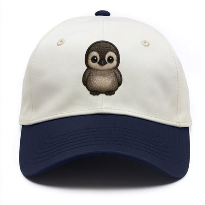 Baby Penguin Chick - gray fluffy, white face, round body, front-facing, tuxedo baby - Two Tone Cap - Navy