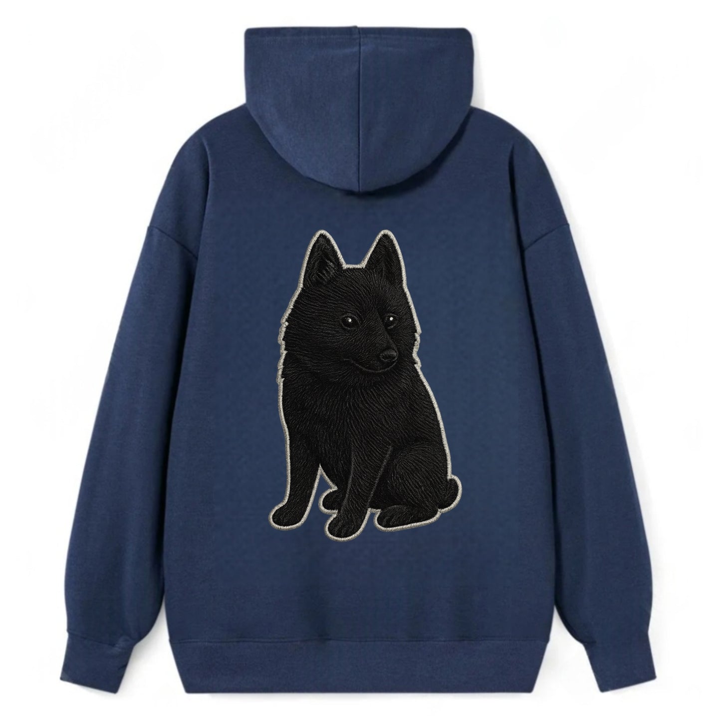 Schipperke - Solid black small embroidered sitting pose - Classic Pullover Hoodie - Navy