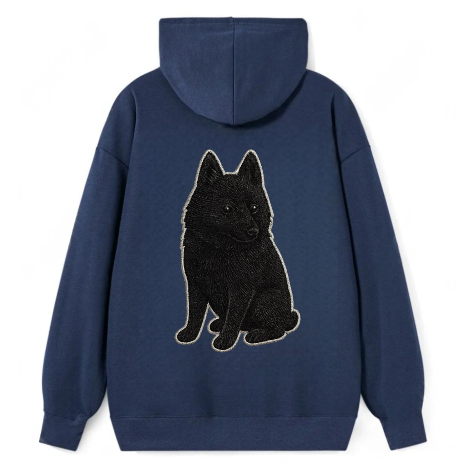 Schipperke - Solid black small embroidered sitting pose - Classic Pullover Hoodie - Navy