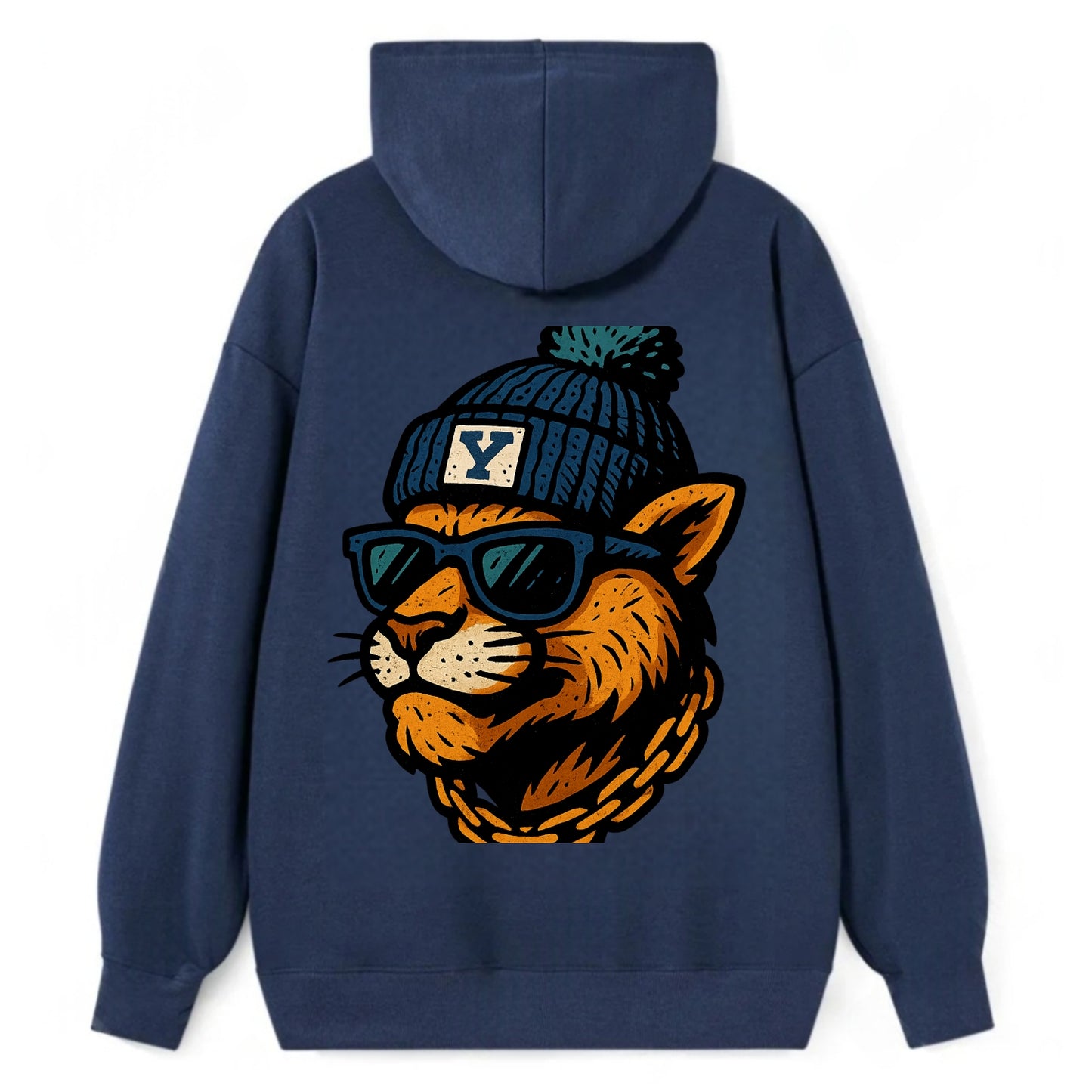 Provo Cougar wearing BYU beanie with Y patch - Classic Pullover Hoodie - Navy