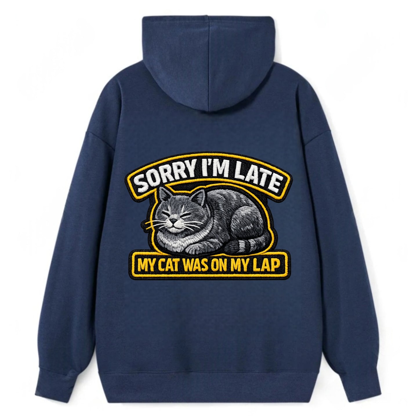 SORRY IM LATE MY CAT WAS ON MY LAP - cat loaf in gray , valid excuse - Classic Pullover Hoodie - Navy