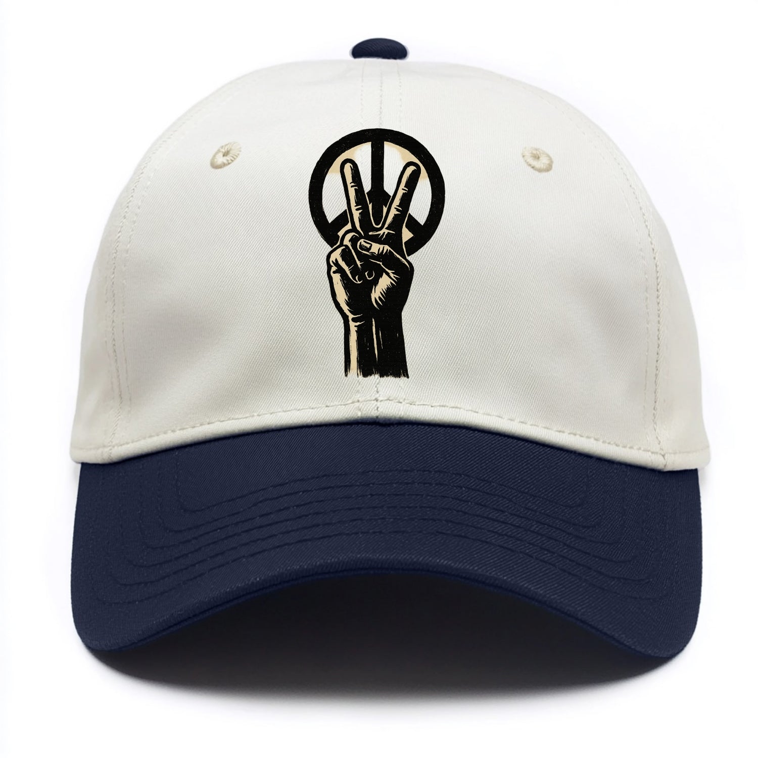 Peace sign hand gesture - anti-war movement ink brushstrokes - Two Tone Cap - Navy