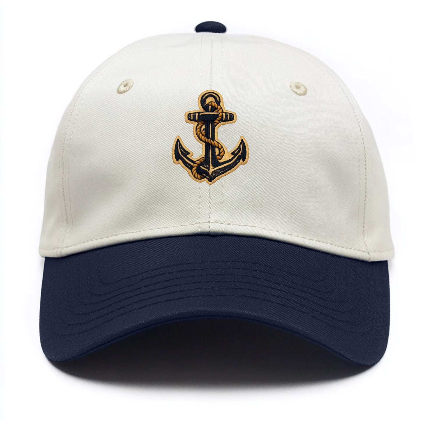 ANCHOR ROPE - classic anchor with rope in navy and gold , sailor - Two Tone Cap - Navy