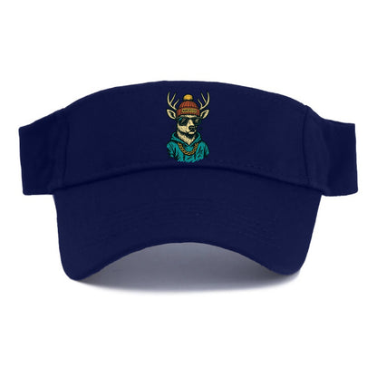 New Hampshire White-tailed Deer wearing Manchester beanie with pom pom and wayfarer - Visor - Navy