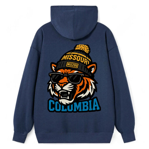 Columbia Tiger wearing Missouri beanie with Mizzou patch - Classic Pullover Hoodie