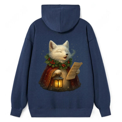 Snowbound Arctic Fox Caroler  - Classic Pullover Hoodie - Navy