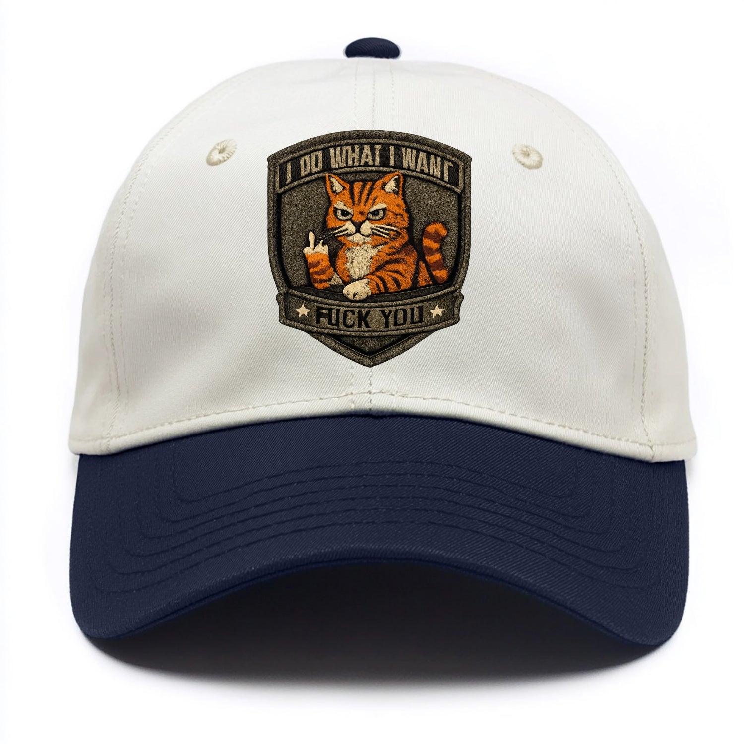 I DO WHAT I WANT CAT - sassy cat in orange , feline attitude - Two Tone Cap - Navy