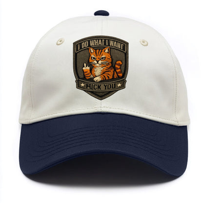I DO WHAT I WANT CAT - sassy cat in orange , feline attitude - Two Tone Cap - Navy