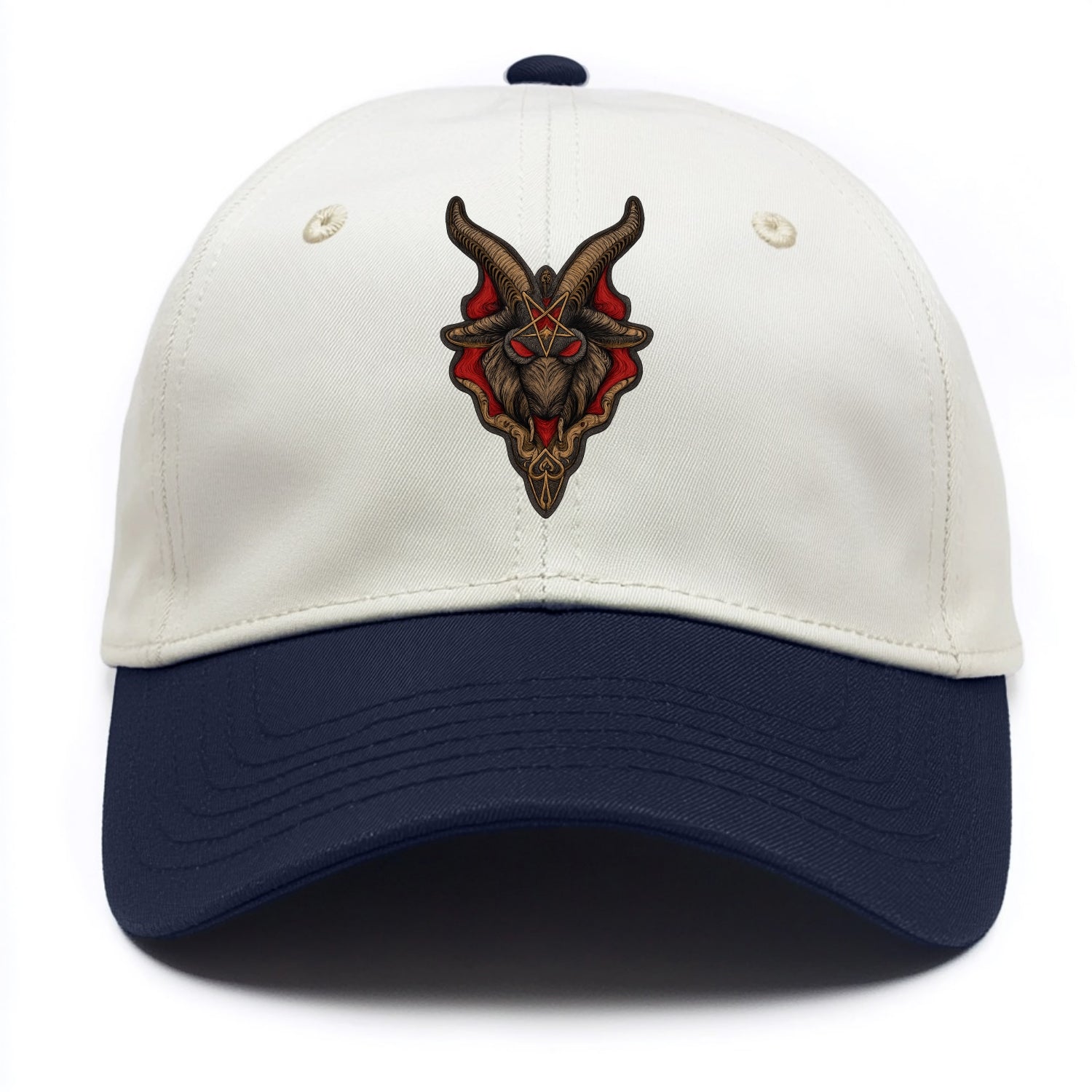 BAPHOMET HEAD - goat head symbol in black and red , occult - Two Tone Cap - Navy