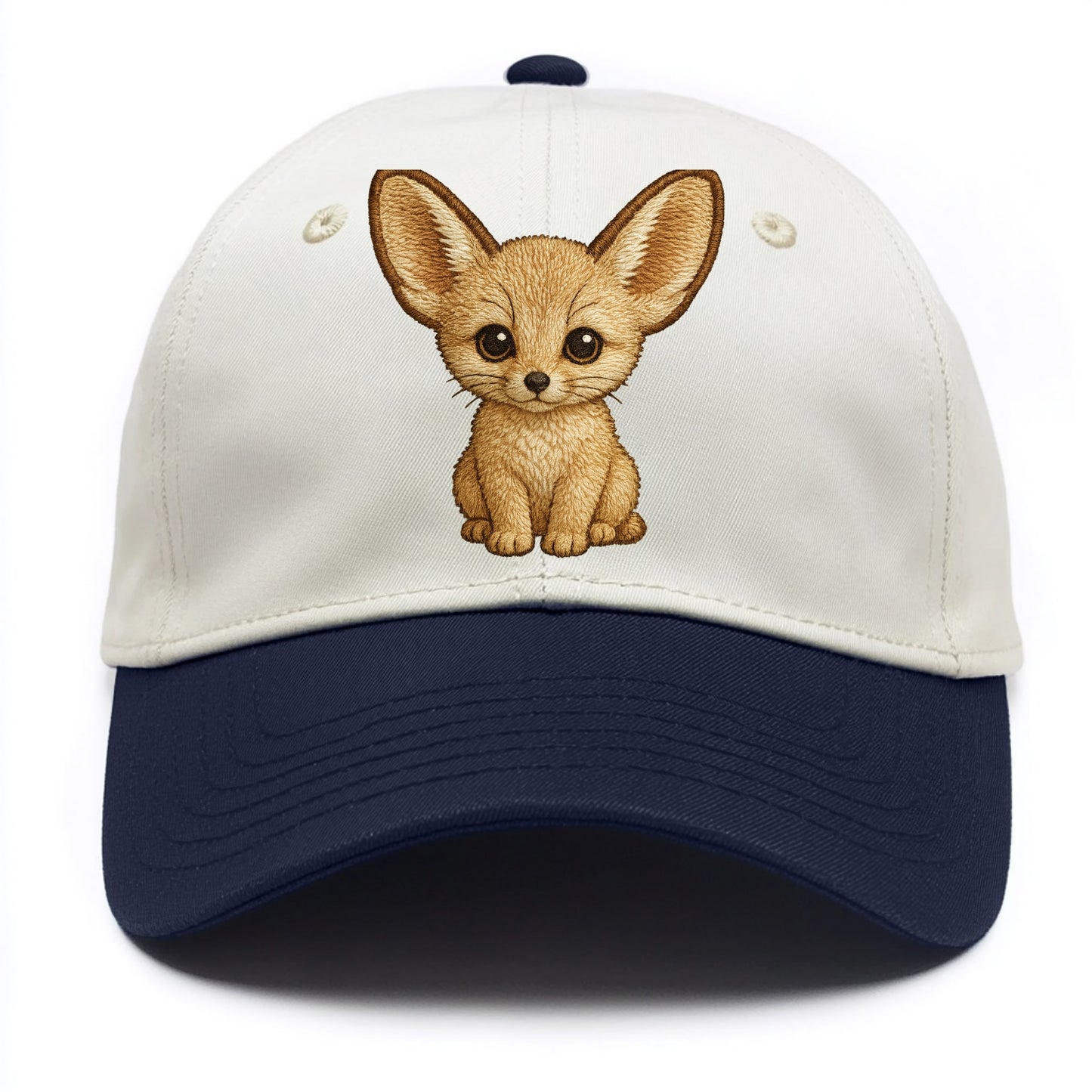 Baby Fennec Fox - huge ears, cream fur, large dark eyes, front-facing, desert baby - Two Tone Cap - Navy