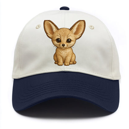 Baby Fennec Fox - huge ears, cream fur, large dark eyes, front-facing, desert baby - Two Tone Cap - Navy