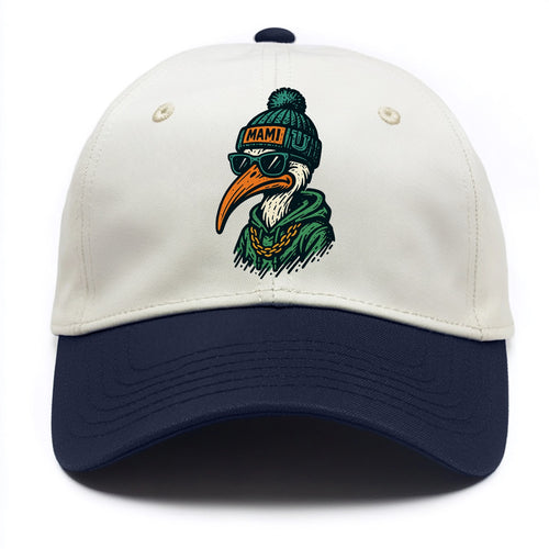 Coral Gables Ibis wearing Miami beanie with U patch - Two Tone Cap