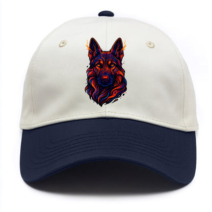 Alert German Shepherd with cyber circuit patterns in the fur, neon orange and black - Two Tone Cap - Navy