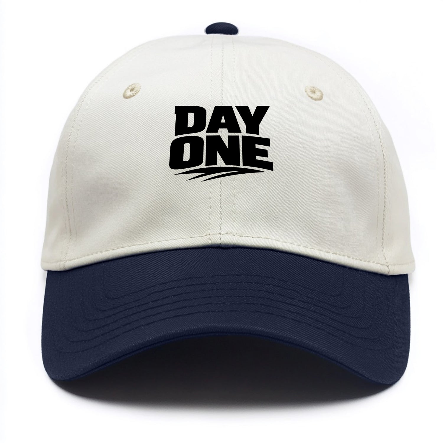 Bold typography design - "DAY ONE" - original friend, from the start - Two Tone Cap - Navy