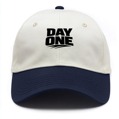 Bold typography design - "DAY ONE" - original friend, from the start - Two Tone Cap - Navy