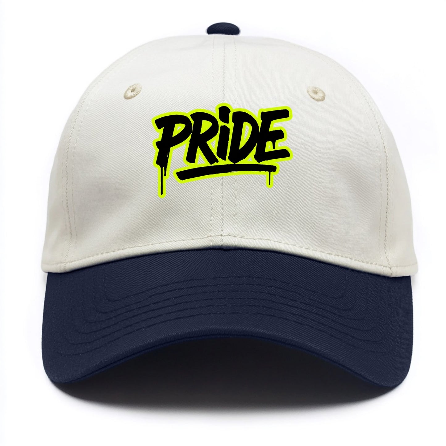 Bold typography design - "PRIDE" - dignified satisfaction, honor - Two Tone Cap - Navy