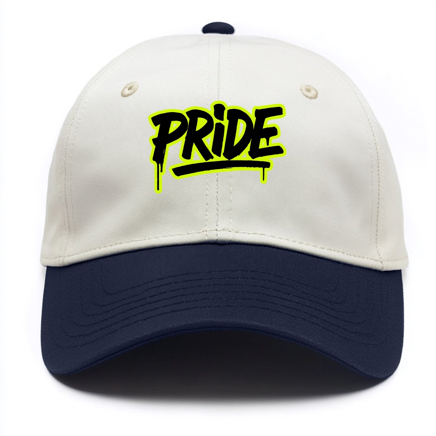 Bold typography design - "PRIDE" - dignified satisfaction, honor - Two Tone Cap - Navy