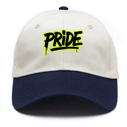 Bold typography design - "PRIDE" - dignified satisfaction, honor - Two Tone Cap - Navy