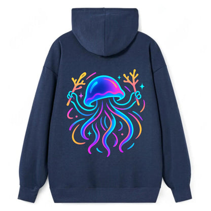 Jellyfish conducting a glow orchestra using coral batons in deep ocean - Classic Pullover Hoodie - Navy