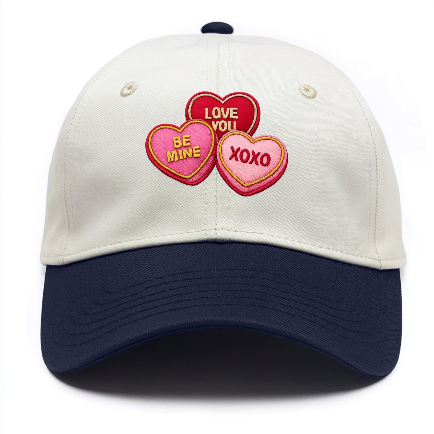 VALENTINES HEARTS - candy hearts in pink and red , love day - Two Tone Cap - Navy