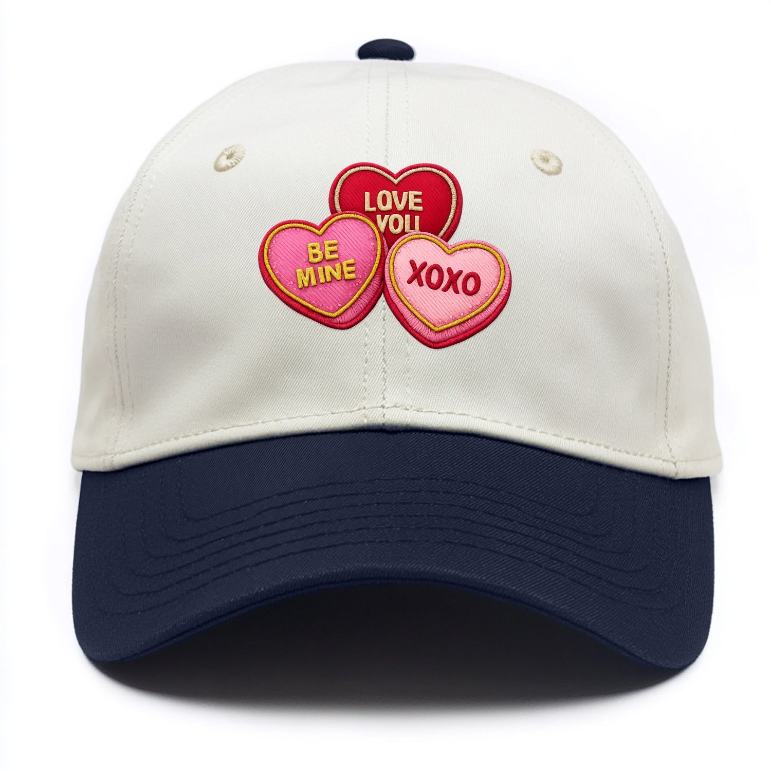 VALENTINES HEARTS - candy hearts in pink and red , love day - Two Tone Cap - Navy