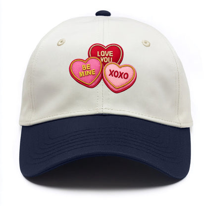 VALENTINES HEARTS - candy hearts in pink and red , love day - Two Tone Cap - Navy