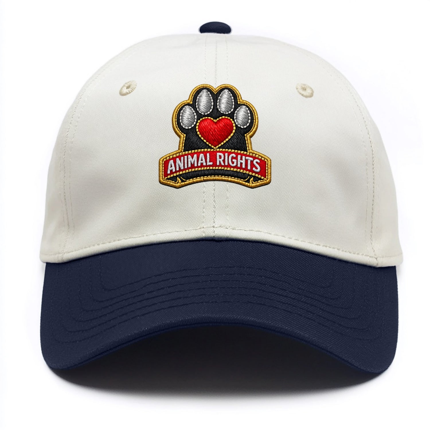 ANIMAL RIGHTS - raised paw with heart in red , advocacy - Two Tone Cap - Navy