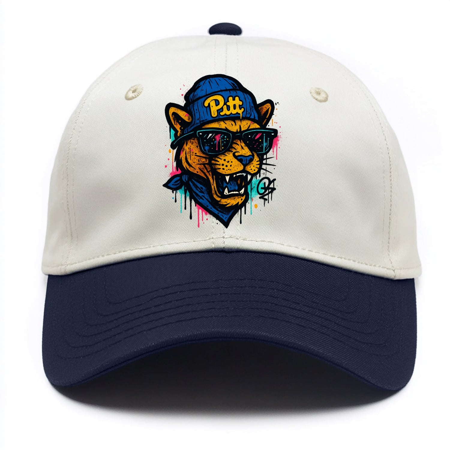 Pittsburgh Panther wearing Pitt beanie with script patch - Two Tone Cap - Navy