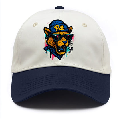 Pittsburgh Panther wearing Pitt beanie with script patch - Two Tone Cap - Navy