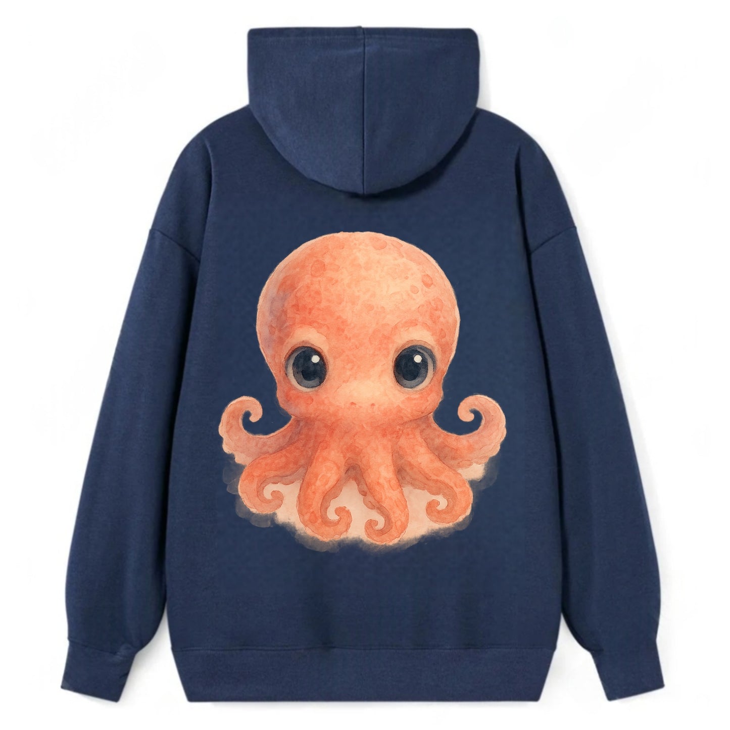 Baby Octopus - red-orange, eight tiny tentacles curled, large intelligent - Classic Pullover Hoodie - Navy