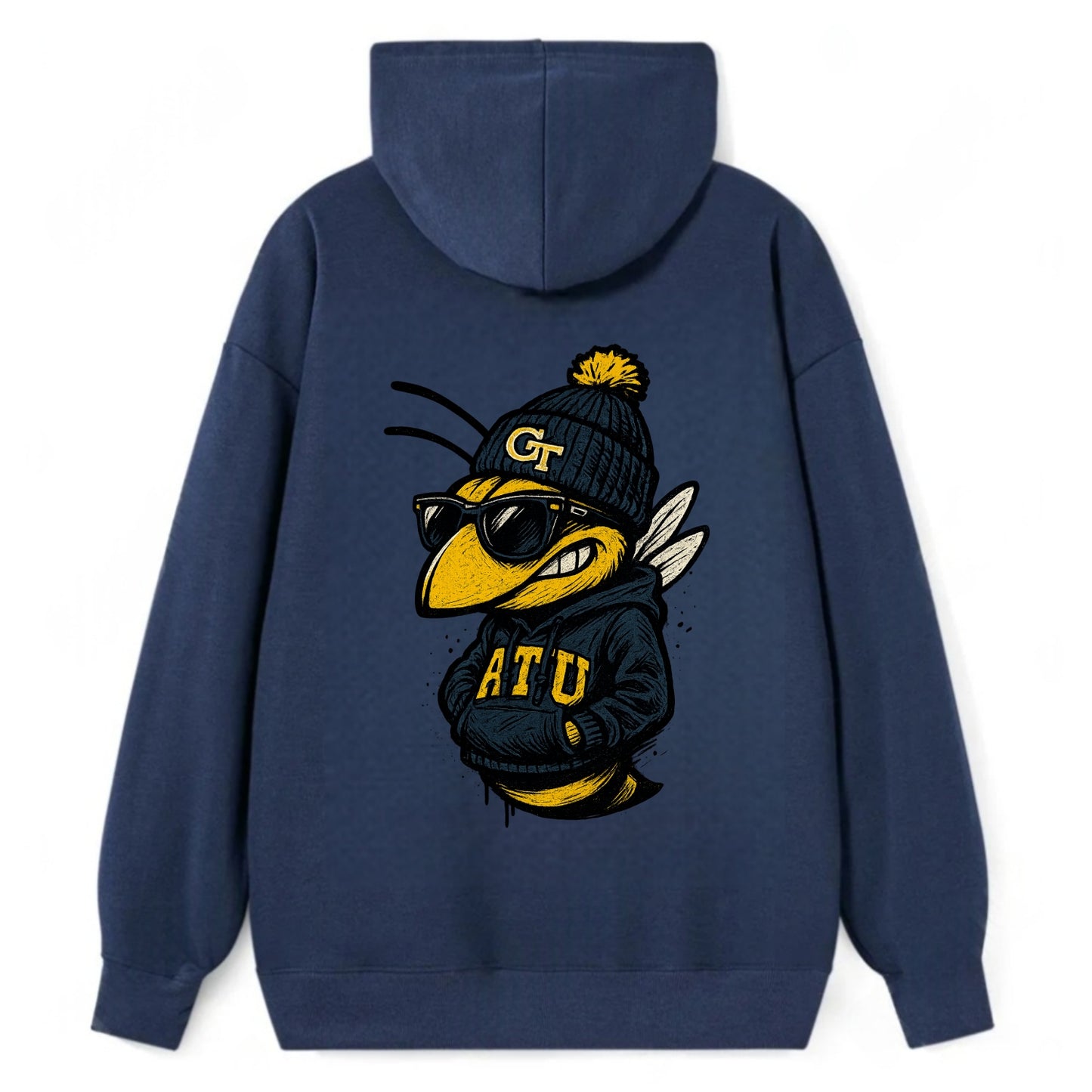 Atlanta Yellow Jacket wearing Georgia Tech beanie with GT patch - Classic Pullover Hoodie - Navy