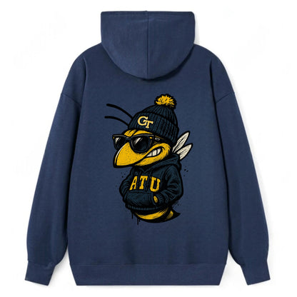 Atlanta Yellow Jacket wearing Georgia Tech beanie with GT patch - Classic Pullover Hoodie - Navy