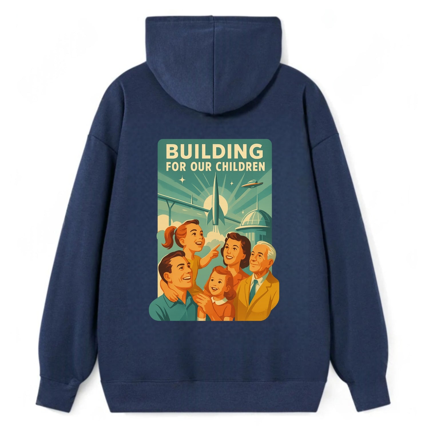 Multiple generations celebrating progress together - "Building for Our - Classic Pullover Hoodie - Navy
