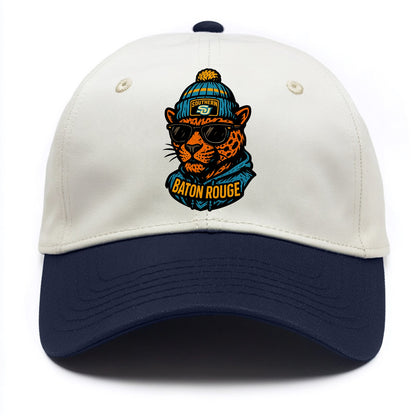 Baton Rouge Jaguar wearing Southern beanie with SU patch - Two Tone Cap - Navy