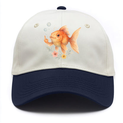 chubby goldfish blowing bubbles, one fin extended like middle finger - Two Tone Cap - Navy
